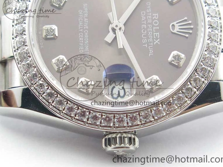 Good Copy Rolex Watches Markers Dial Best Gray Datejust Maker 3091 SS Crystals 31mm on Bracelet 278275 Flexible BP Bezel SS Crystal President Edition 0111